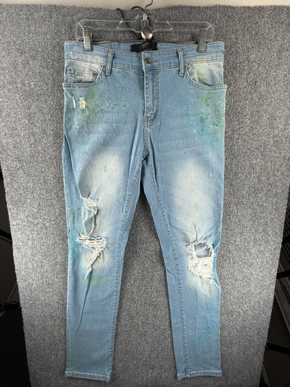 Amiri Jeans Men Painted Splatter Blue Denim Stretch Cotton Blend USA Made 31X32